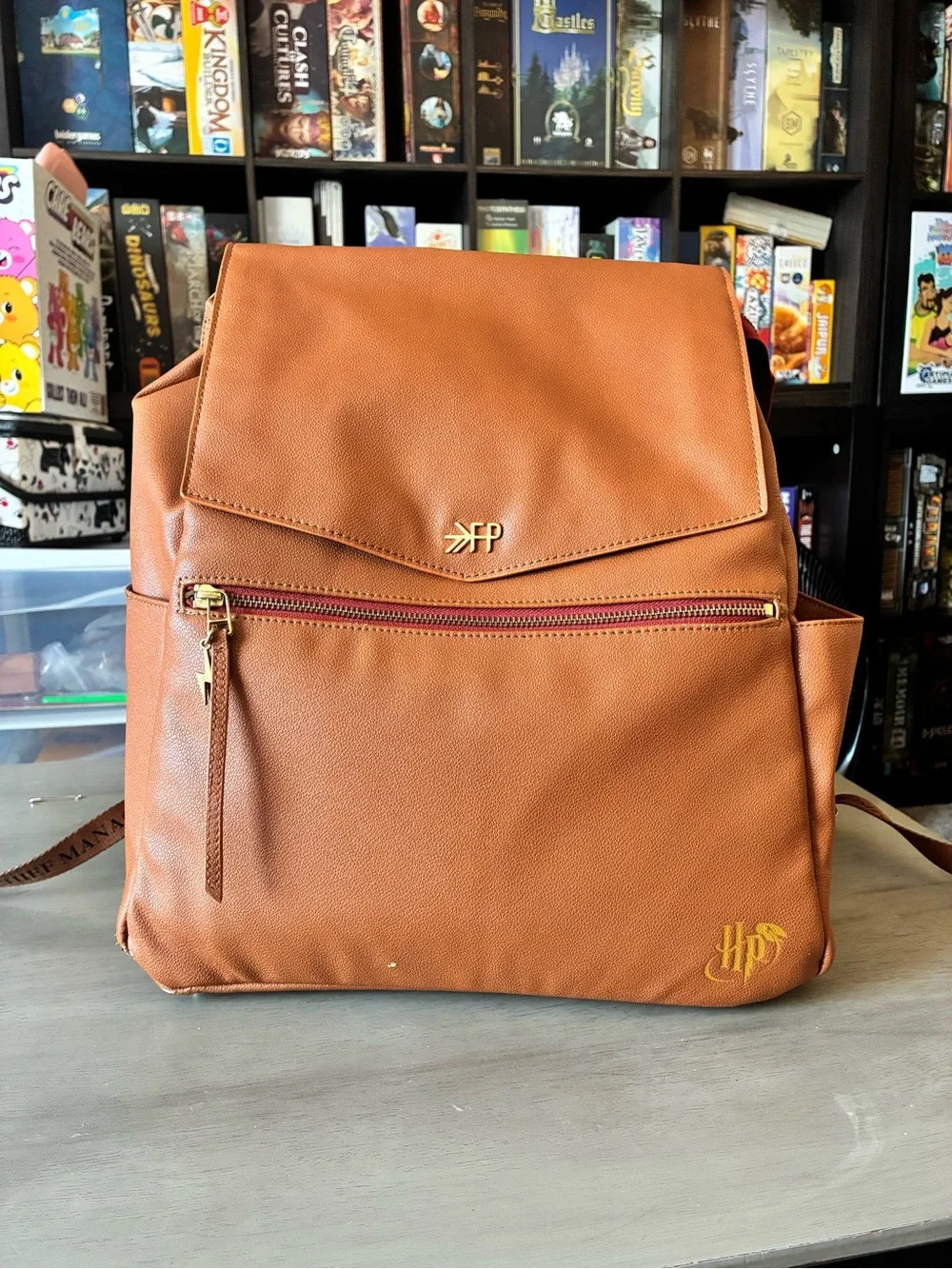 Freshly Picked Tan Leather-Effect Diaper Backpack with Matching Pouch